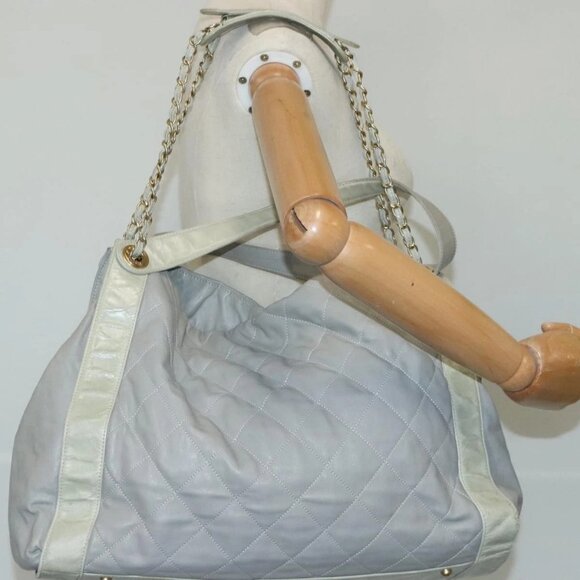 CHANEL Chain Shoulder Bag Leather 2way Gray Gold CC Auth 96778 - Picture 14 of 16